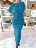 Fashionable cable knit long-sleeved wool dress for women_CWDMD02177