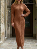 Fashionable cable knit long-sleeved wool dress for women_CWDMD02177