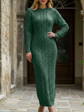 Fashionable cable knit long-sleeved wool dress for women_CWDMD02177