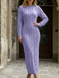 Fashionable cable knit long-sleeved wool dress for women_CWDMD02177