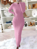 Fashionable cable knit long-sleeved wool dress for women_CWDMD02177