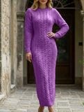 Fashionable cable knit long-sleeved wool dress for women_CWDMD02177