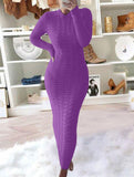 Fashionable cable knit long-sleeved wool dress for women_CWDMD02177