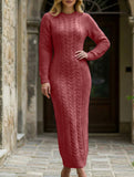 Fashionable cable knit long-sleeved wool dress for women_CWDMD02177