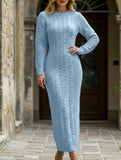 Fashionable cable knit long-sleeved wool dress for women_CWDMD02177
