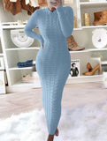 Fashionable cable knit long-sleeved wool dress for women_CWDMD02177