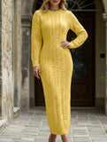 Fashionable cable knit long-sleeved wool dress for women_CWDMD02177
