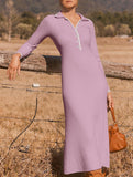 Stylish collared knit dress, slim fit and elegant_CWDMD02178