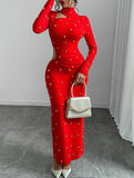 Pearl-embellished slim-fit sexy waist-revealing dress_CWDMD02216