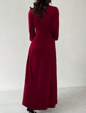 Slim-fitting, deep V-neck, sexy lantern sleeve dress_CWDMD02217