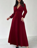Slim-fitting, deep V-neck, sexy lantern sleeve dress_CWDMD02217