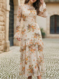 Women's dress with lotus leaf sleeve and floral print_CWDMD0222