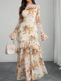 Women's dress with lotus leaf sleeve and floral print_CWDMD0222