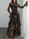 Women's dress with lotus leaf sleeve and floral print_CWDMD0222