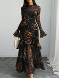 Women's dress with lotus leaf sleeve and floral print_CWDMD0222