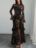 Women's dress with lotus leaf sleeve and floral print_CWDMD0222