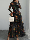 Women's dress with lotus leaf sleeve and floral print_CWDMD0222