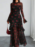 Women's dress with lotus leaf sleeve and floral print_CWDMD0222