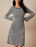 Color-blocked bell-sleeve fitted knit dress for women_CWDMD02221