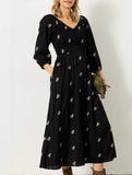 Floral French Style V Neck Midi Dress_CWDMD02235