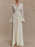 Lace Patchwork V Neck Bell Sleeve Dress_CWDMD02236