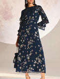 Vintage Printed Black Bell Sleeve Dress_CWDMD02238
