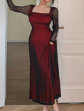 Women's elegant slimming dress with mesh sleeves_CWDMD02247