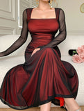 Women's elegant slimming dress with mesh sleeves_CWDMD02247