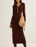 French Vintage V Neck Knit Bodycon Dress_CWDMD02274