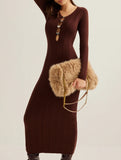 French Vintage V Neck Knit Bodycon Dress_CWDMD02274