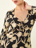 Printed V Neck Tie Waist Midi Dress_CWDMD02275