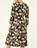 Printed V Neck Tie Waist Midi Dress_CWDMD02275
