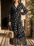 French Polka Dot Waist Fit Midi Dress_CWDMD02276