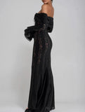 Lace Off Shoulder Bell Sleeve Evening Dress_CWDMD02277