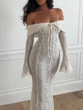 Lace Off Shoulder Bell Sleeve Evening Dress_CWDMD02277