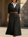 Vintage Striped Shirt Dress with Waist Tie_CWDMD02294