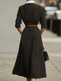 Vintage Striped Shirt Dress with Waist Tie_CWDMD02294