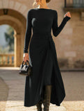 Solid Wrap Style Knot Long Sleeve Dress_CWDMD02296
