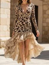 V Neck Printed Mesh Patchwork Maxi Dress_CWDMD02297