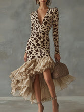 V Neck Printed Mesh Patchwork Maxi Dress_CWDMD02297