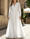 French Pleated Waist Fit White Maxi Dress_CWDMD02298