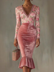 Velvet Cutout Slim Fit Midi Bodycon Dress_CWDMD02299