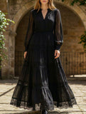 V Neck Mesh Layered Cake Maxi Dress_CWDMD02302