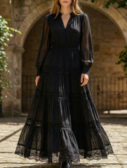 V Neck Mesh Layered Cake Maxi Dress_CWDMD02302