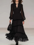 V Neck Mesh Layered Cake Maxi Dress_CWDMD02302