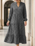 Nine-sleeve printed diamond pattern dress_CWDMD02304