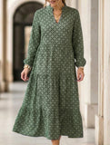 Nine-sleeve printed diamond pattern dress_CWDMD02304