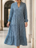 Nine-sleeve printed diamond pattern dress_CWDMD02304