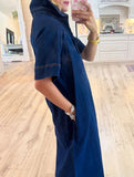 Retro Polo Collar Half-Open Denim Dress for Women