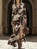 Satin Animal Print Belted Slit Shirt Dress_CWDMD02322